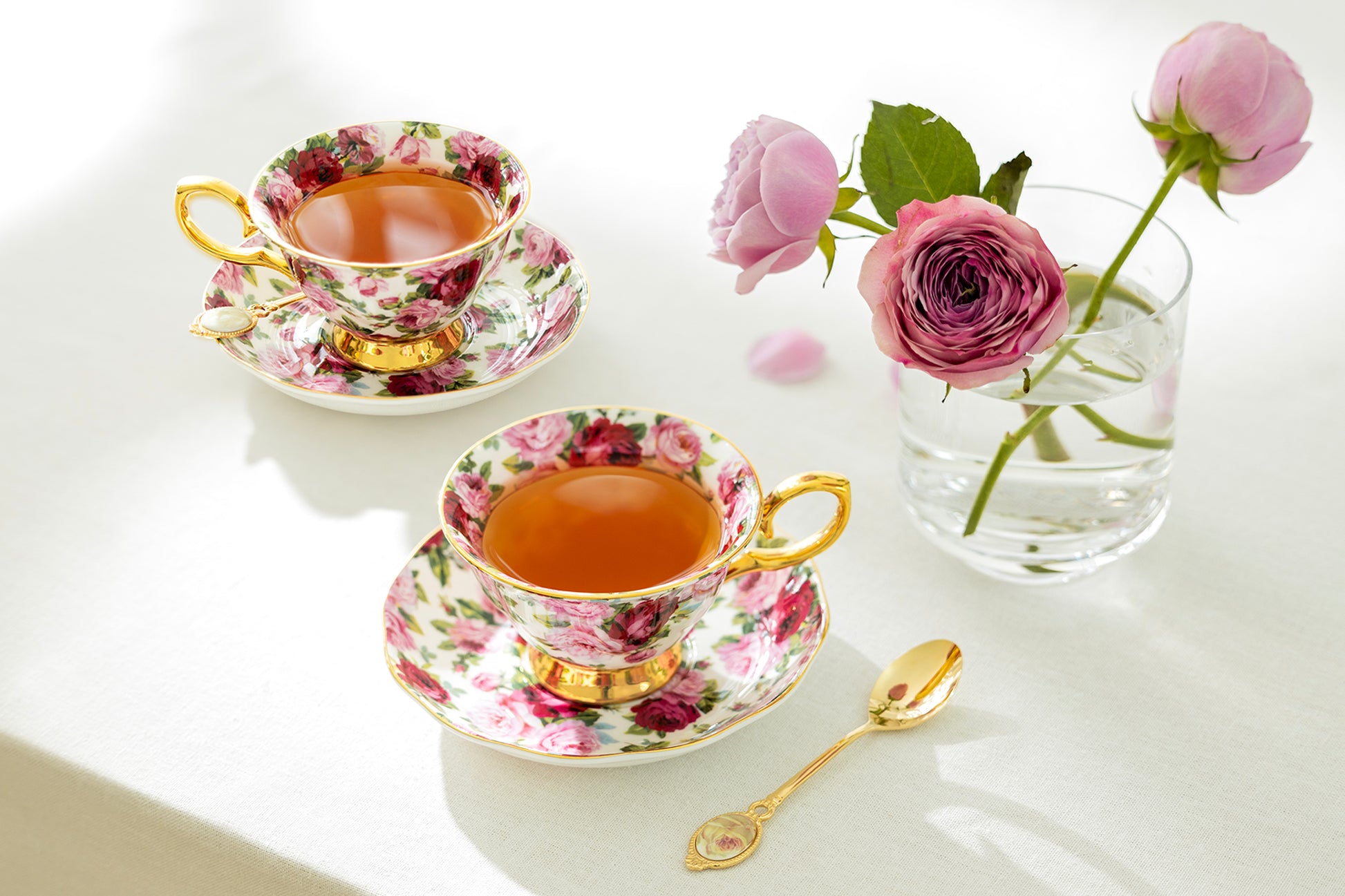 Pink Rose Gold Bone China Tea Cup and Saucer