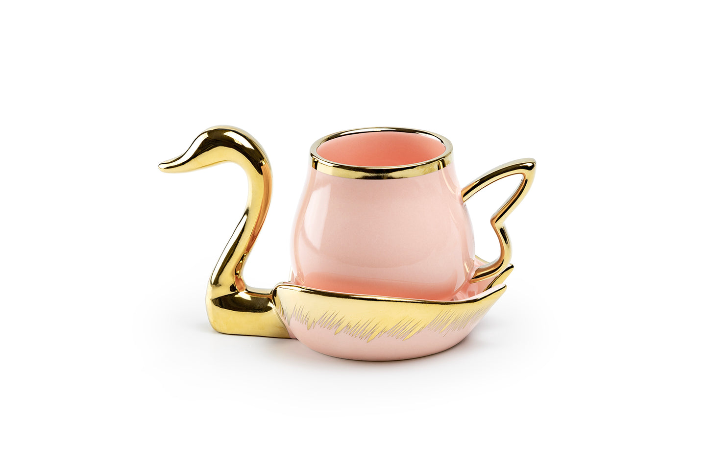 Golden Swan Pink Fine Porcelain Tea Cup and Saucer