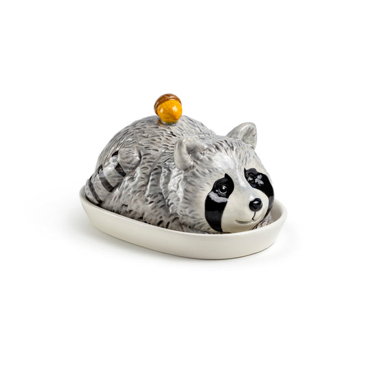 Raccoon with Acorn Butter Dish