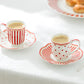 Red Josephine Stripes and Dots 3oz Espresso Demitasse Cups and Saucers