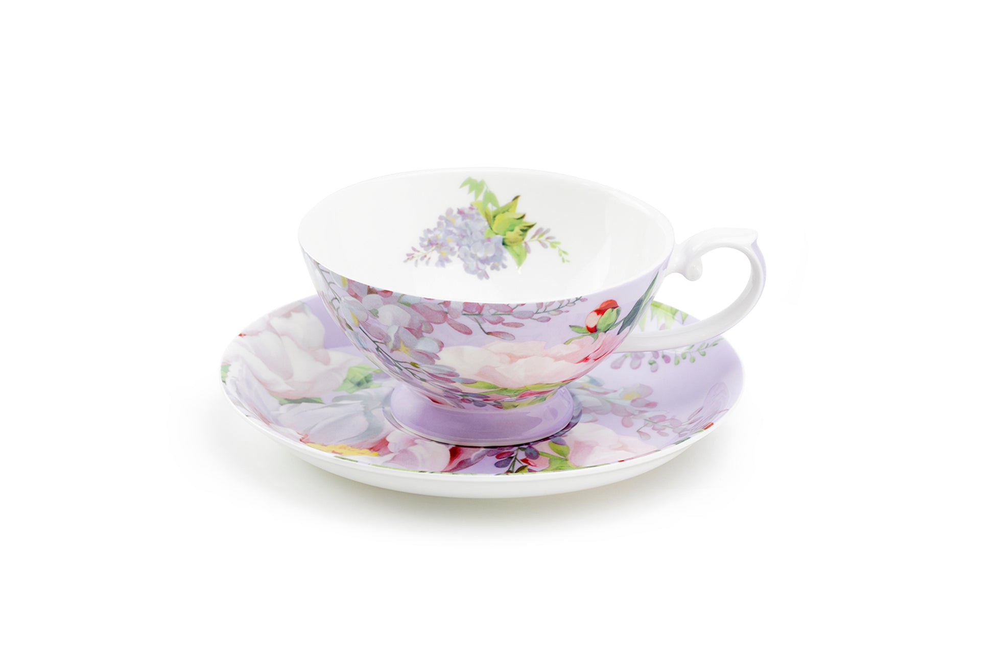 Stechcol Gracie Bone China Peony Purple Bone China Cup and Saucer