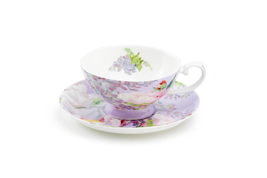 Stechcol Gracie Bone China Peony Purple Bone China Cup and Saucer