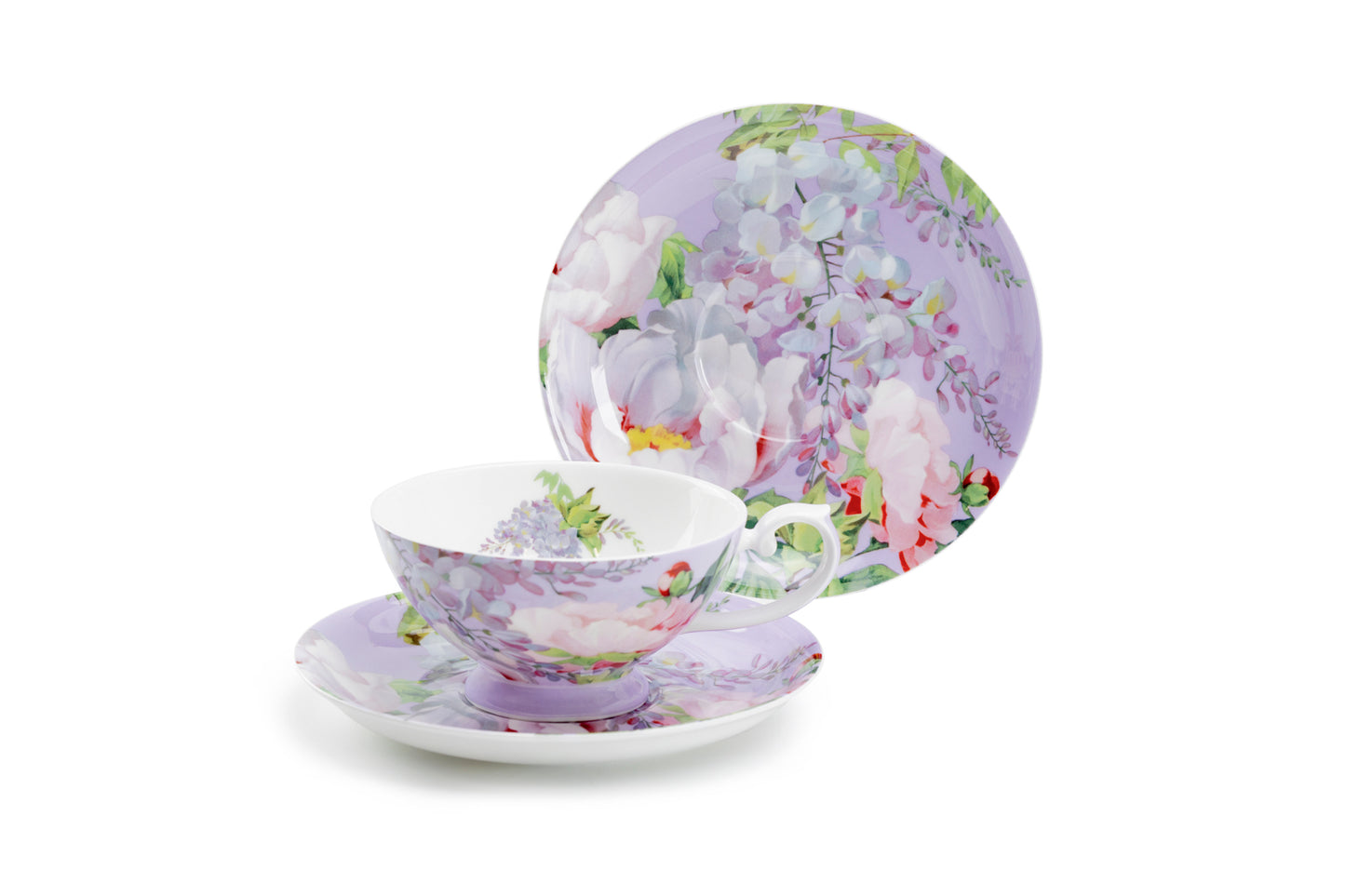 Stechcol Gracie Bone China Peony Purple Bone China Cup and Saucer Set