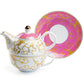 Grace Teaware Pink Gold Scroll Fine Porcelain Teapot Teacup Saucer