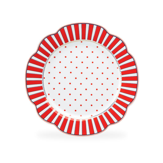 Red Josephine Stripes and Dots Fine Porcelain Dessert / Salad Plate - CLEARANCE