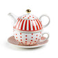 Red Josephine Stripes and Dots Fine Porcelain Tea For One Set