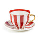 Red Carousel Stripes Fine Porcelain Cup and Saucer - 10oz