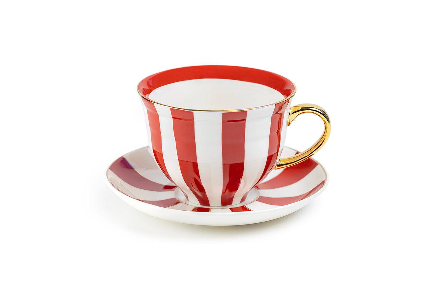 Red Carousel Stripes Fine Porcelain Cup and Saucer - 10oz