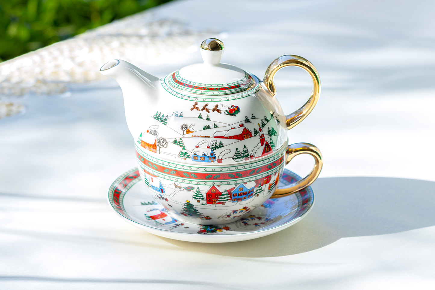 Christmas Winter Wonderland Tea Pot Tea Cup for one  Set