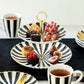 Black and White Stripe Scallop Fine Porcelain 2-Tier Server