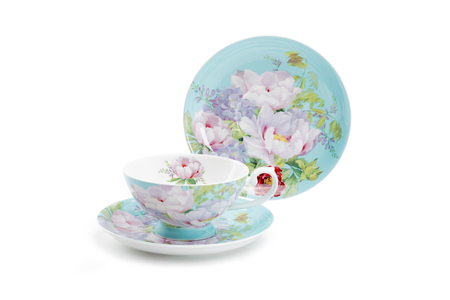 Stechcol Gracie Bone China Peony Blue Bone China Cup and Saucer Set