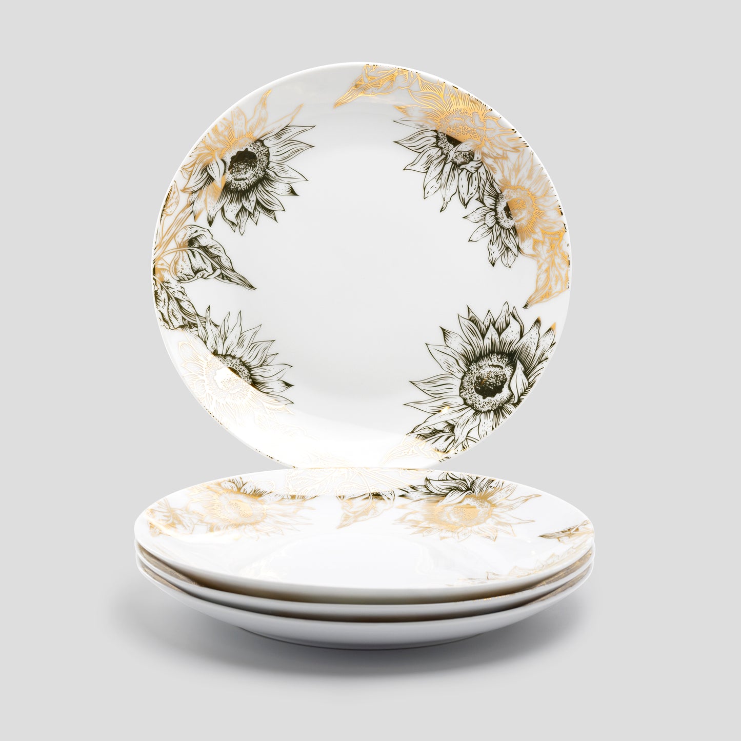 Grace Teaware Gold Sunflower Fine Porcelain Dinner Plate set of 4