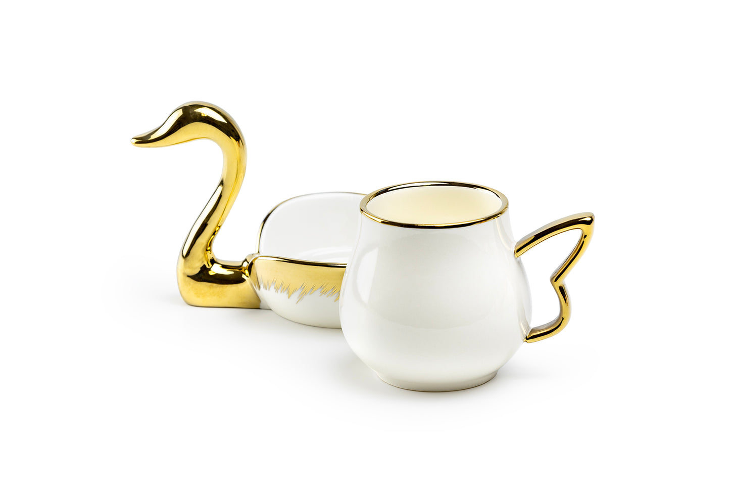 Golden Swan White Fine Porcelain Tea Cup and Saucer