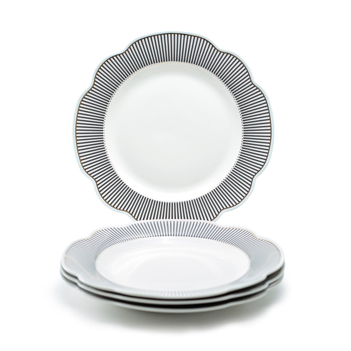 Dark Grey Stripes with Gold Dots Scallop Fine Porcelain Dinner Plate