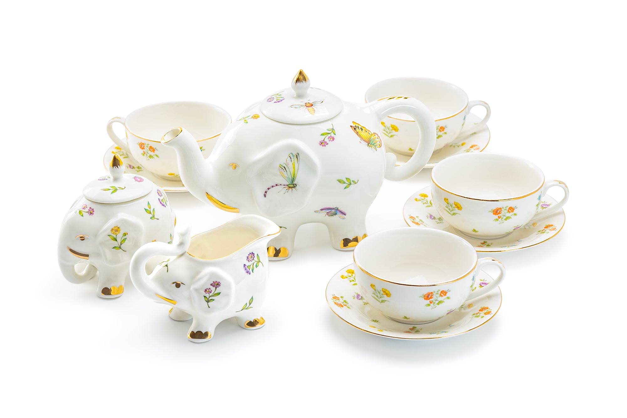 Grace Teaware Summer Garden Elephant Fine Porcelain Tea Set