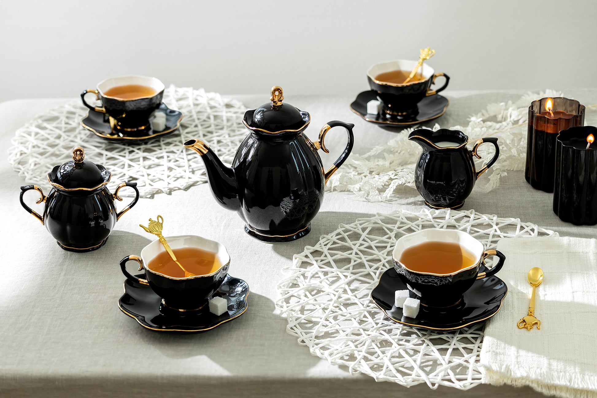 Grace Teaware Black Gold Scallop Tea Set