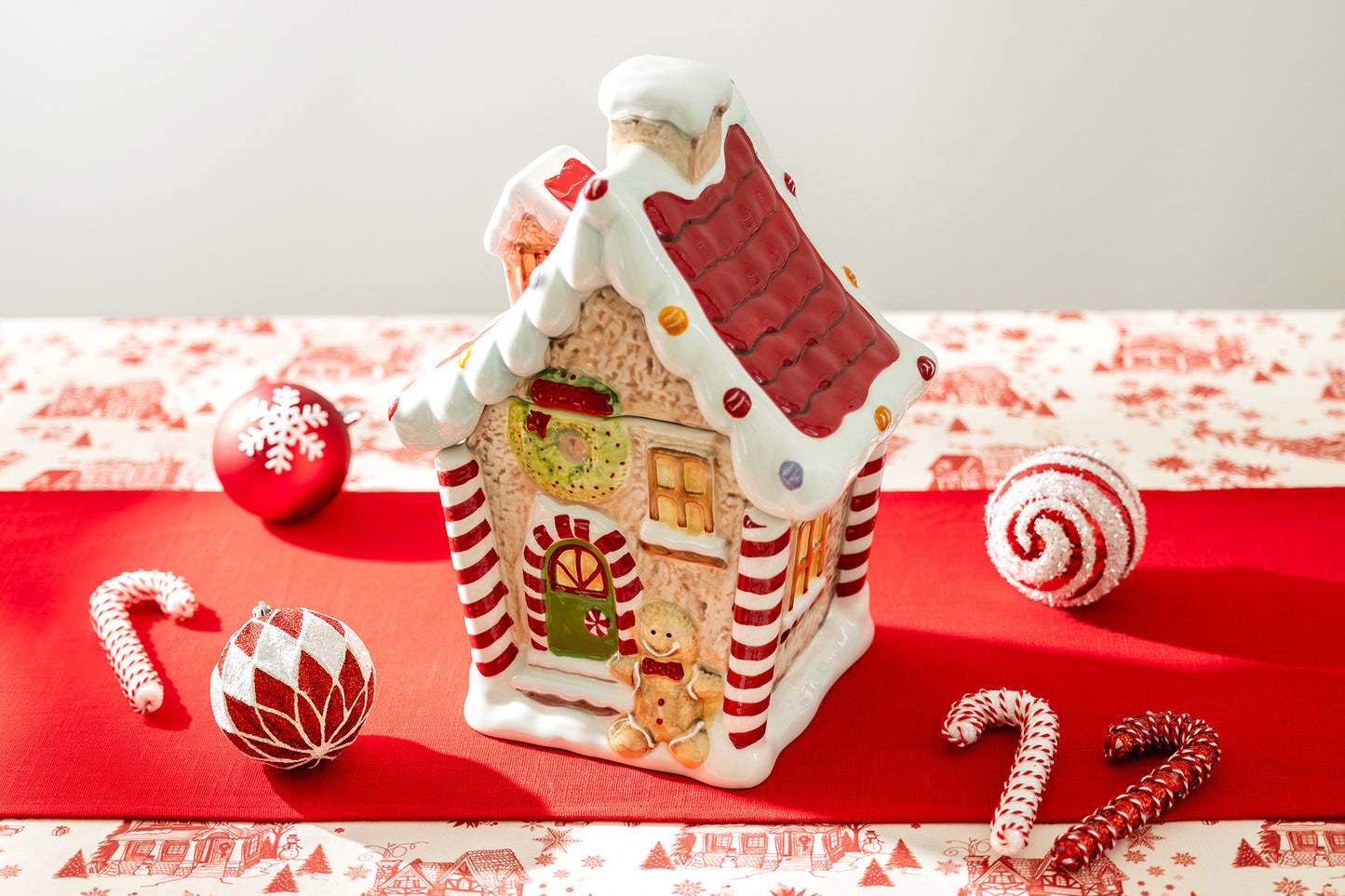 Holiday Christmas Gingerbread House Candy Cane Large Big Cookie Jar