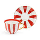 Red Carousel Stripes Fine Porcelain Cup and Saucer - 10oz