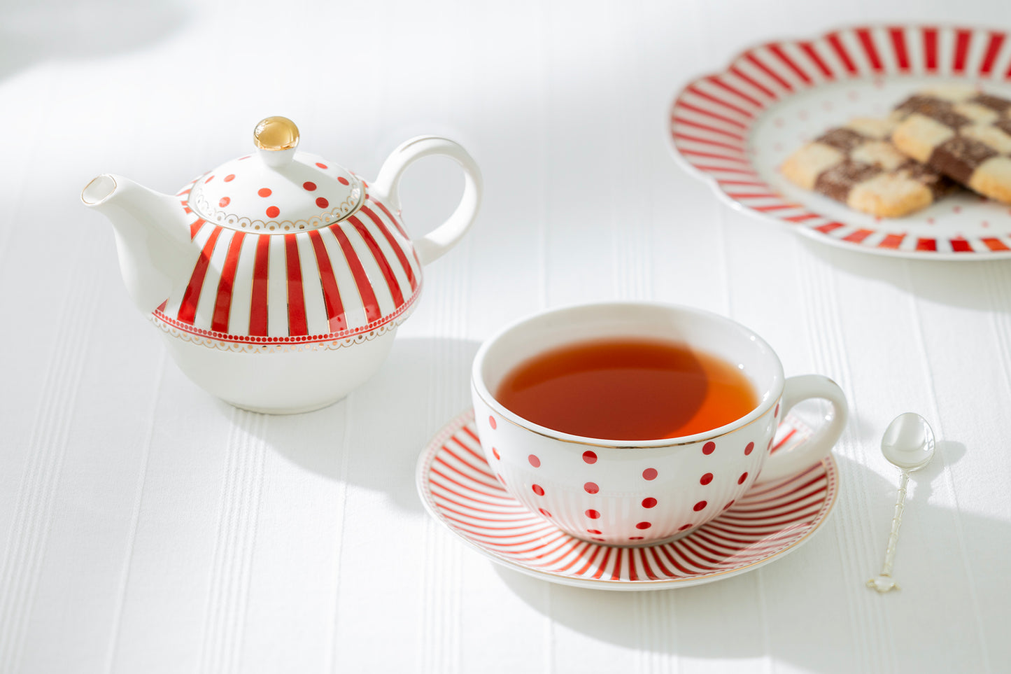 Red Josephine Stripes and Dots Fine Porcelain Tea For One Set