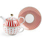 Red Josephine Stripes and Dots Fine Porcelain Tea For One Set