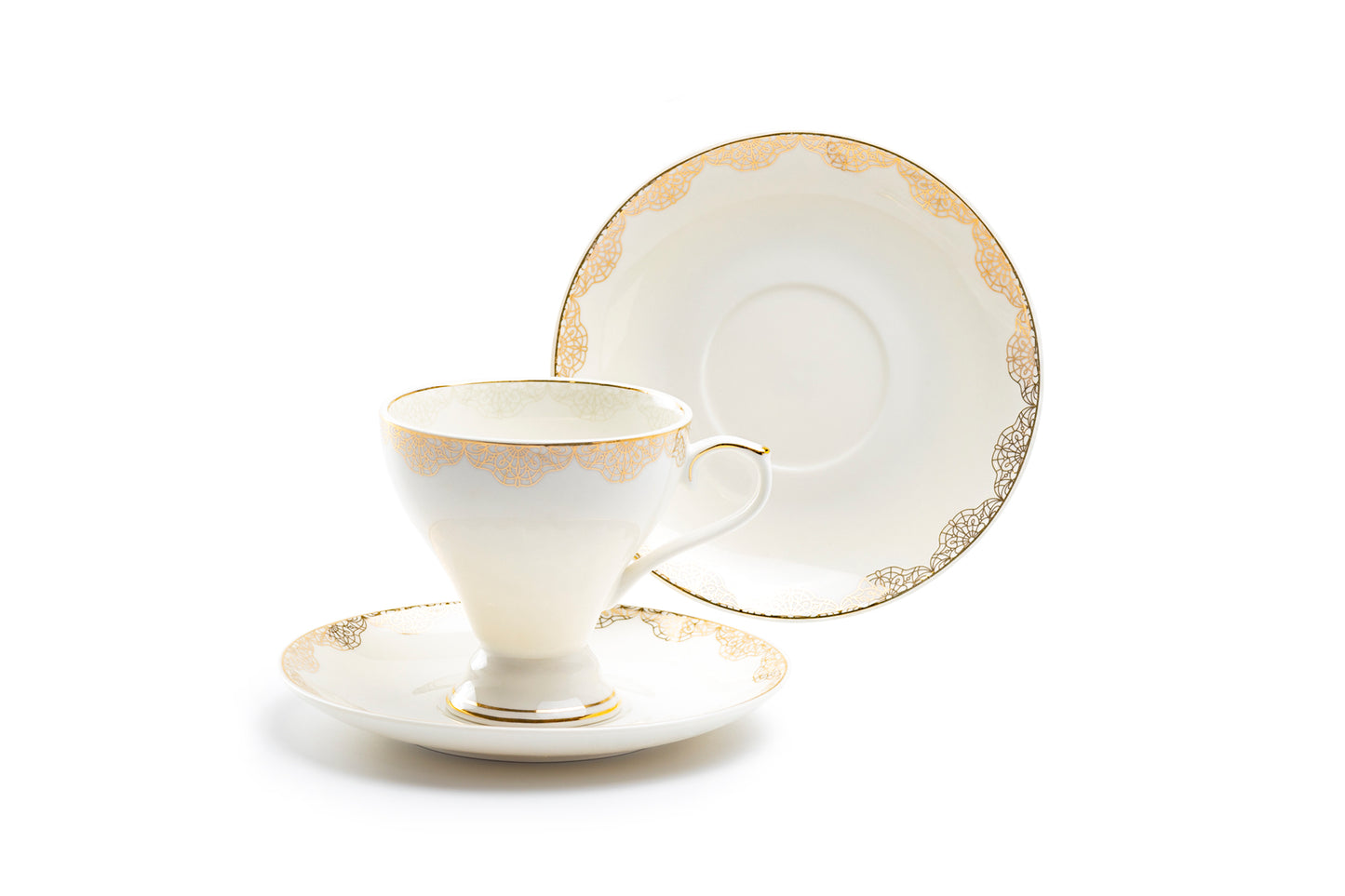 Grace Teaware White Gold Lace Fine Porcelain Tea Cup and Saucer set