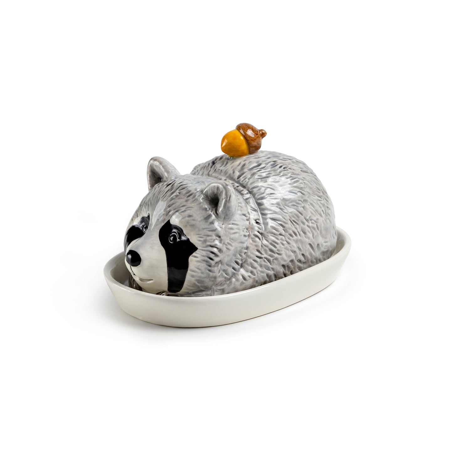 Raccoon with Acorn Butter Dish