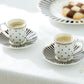 Black Josephine Stripes and Dots 3oz Demitasse Cups and Saucers