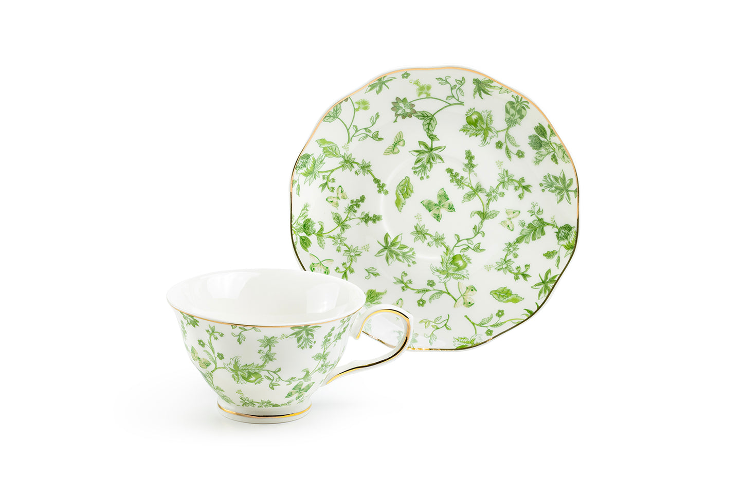 Greeny Garden Fine Porcelain Tea Cup and Saucer