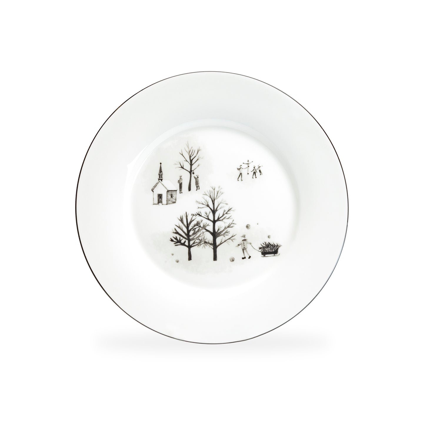 7.5" Winter Wonderland Snow Village Bone China Dessert Plate