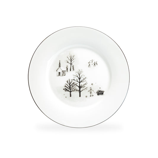 7.5" Winter Wonderland Snow Village Bone China Dessert Plate
