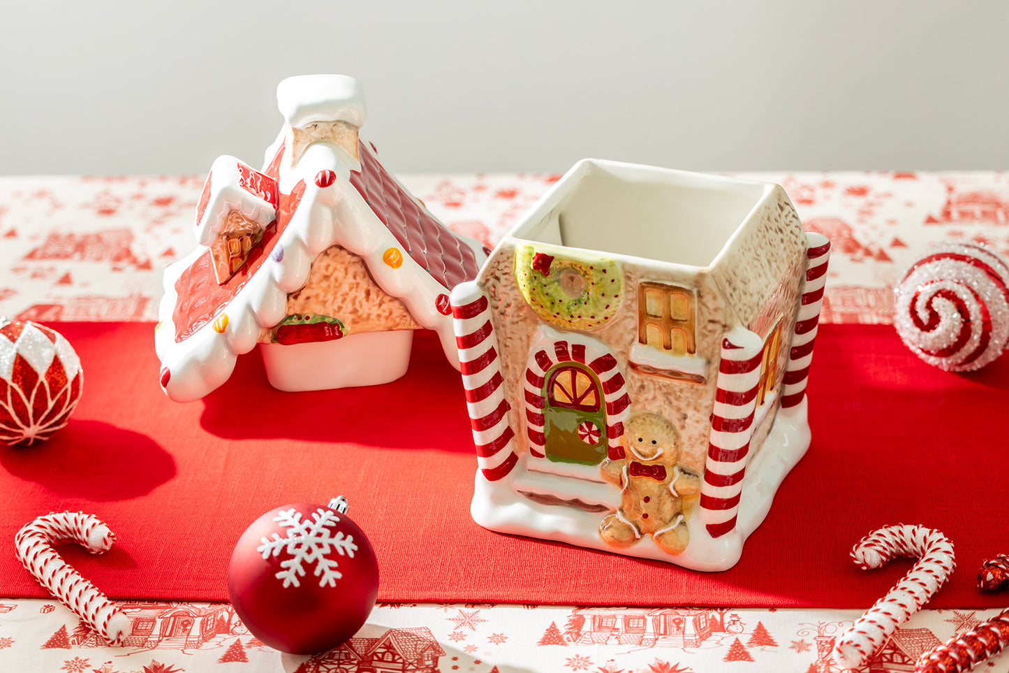 Christmas Holiday Gingerbread House Candy Cane Large Big Cookie Jar