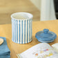 Blue & White Stripes Canister with Lid – 2.5qt
