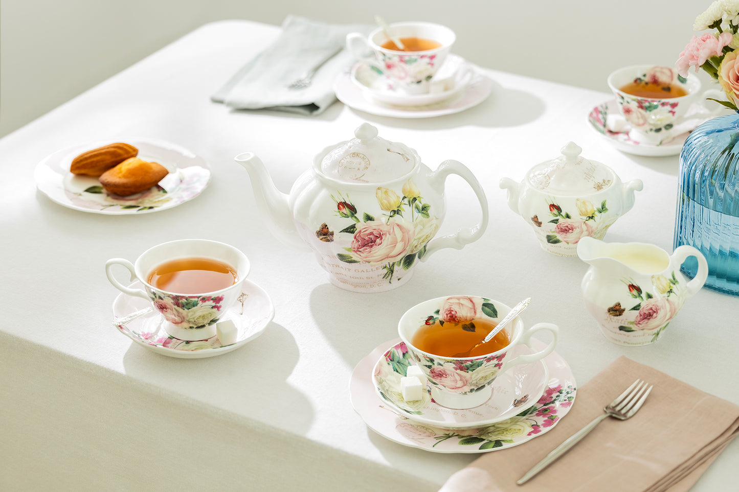 Liz's Rose Garden Bone China 11-Piece Tea Set