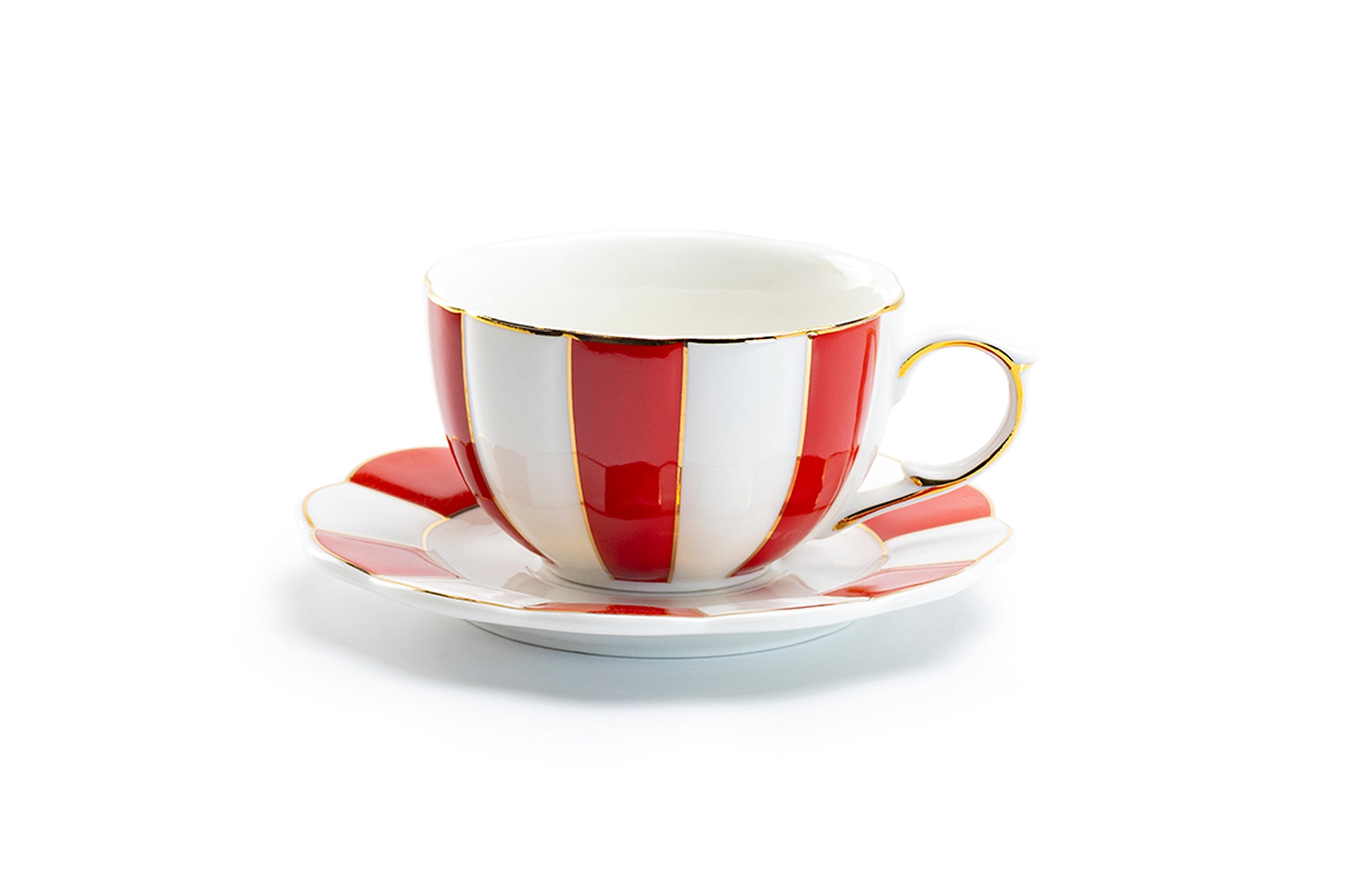 Grace Teaware Red and White Scallop Fine Porcelain Tea Cup and Saucer