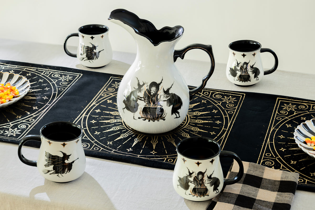 Halloween Witches Brew Pitcher + 4 Mugs Set