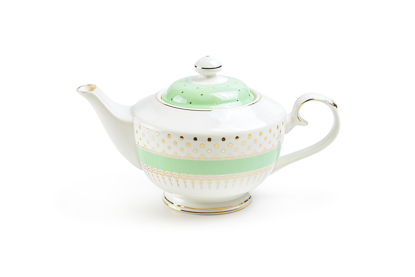 Mint Green Stripe with Gold Dots Fine Porcelain Teapot