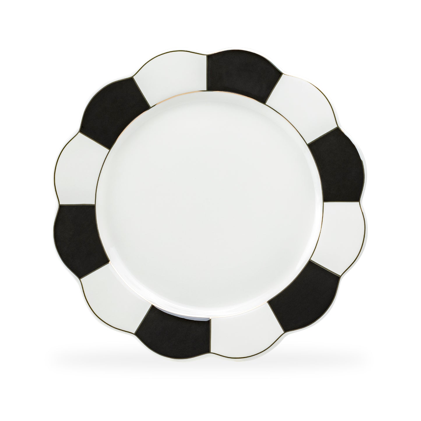 Black and White Scallop Fine Porcelain Dessert / Dinner Plate