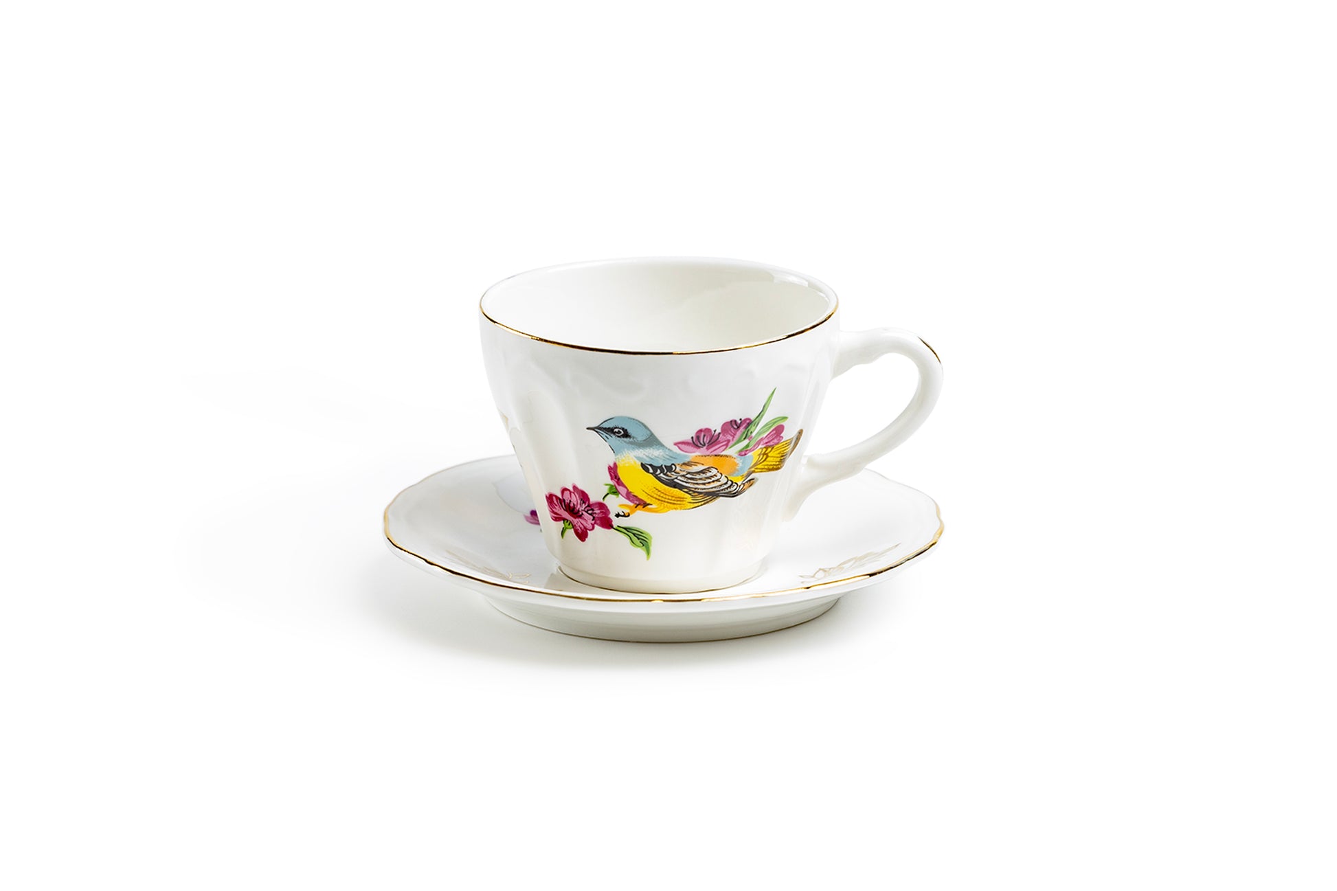 Grace Teaware Spring Flowers with Bird Fine Porcelain Children's Tea Cup and Saucer