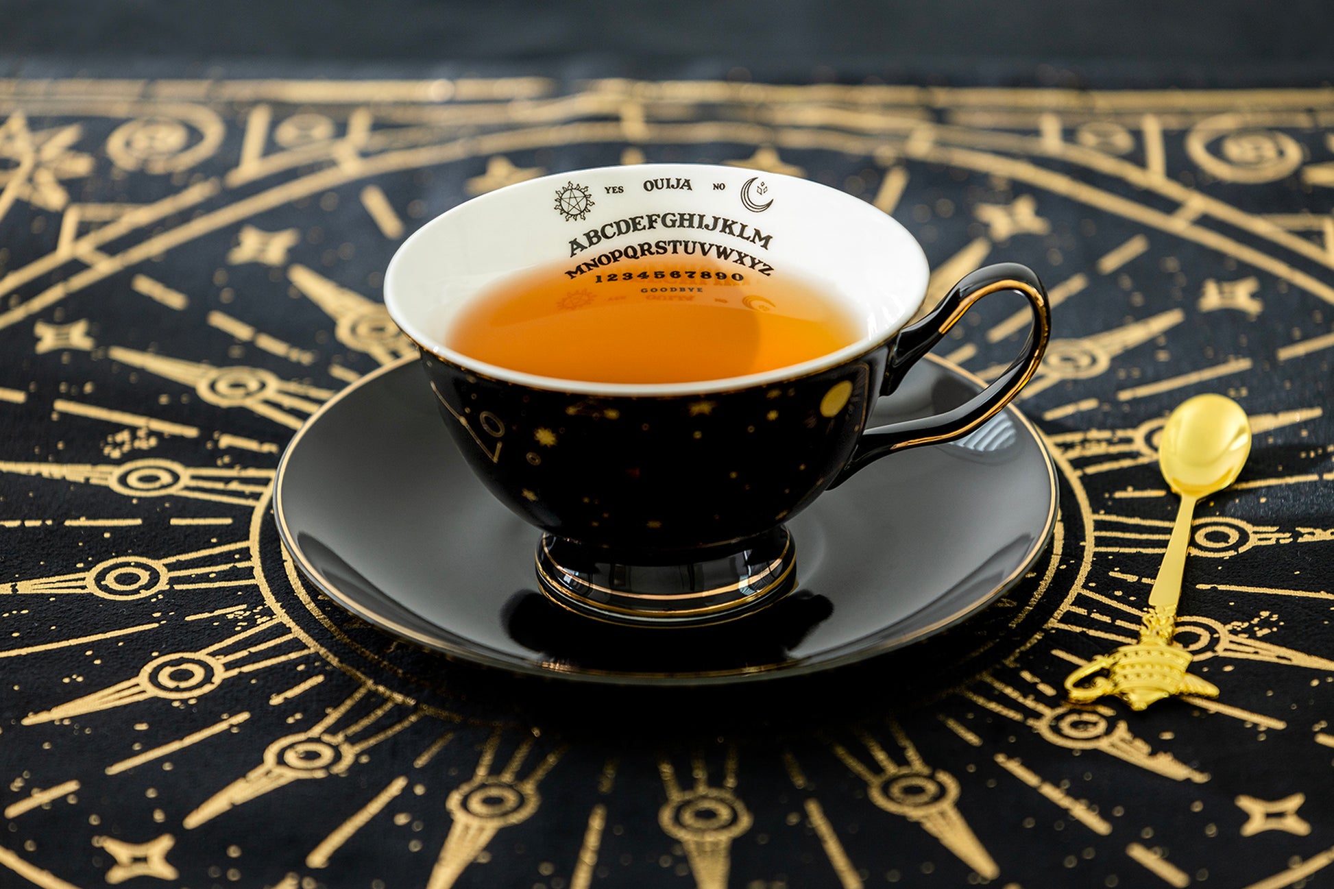 Grace Teaware Halloween Ouija Board Astrology Black Gold Tea Cup and Saucer Set