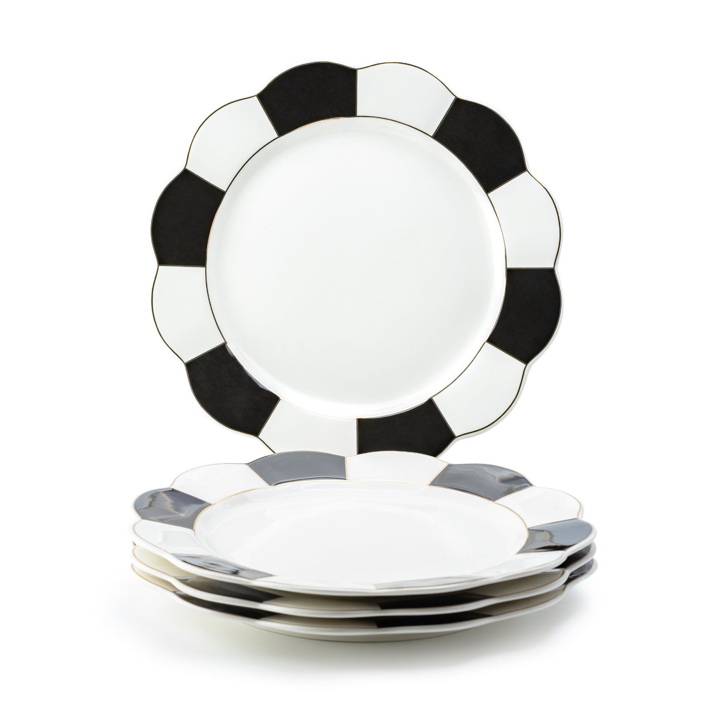 Black and White Scallop Fine Porcelain Dessert / Dinner Plate