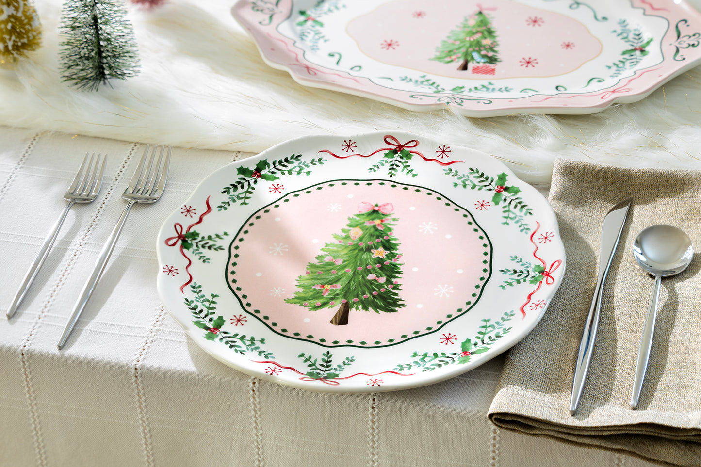Christmas Tree Pink Dessert/Dinner Plate