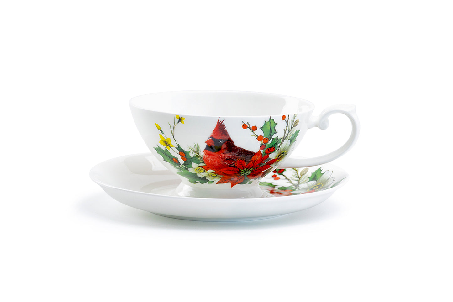 Stechcol Gracie Bone China Cardinal Poinsettia Bone China Cup and Saucer