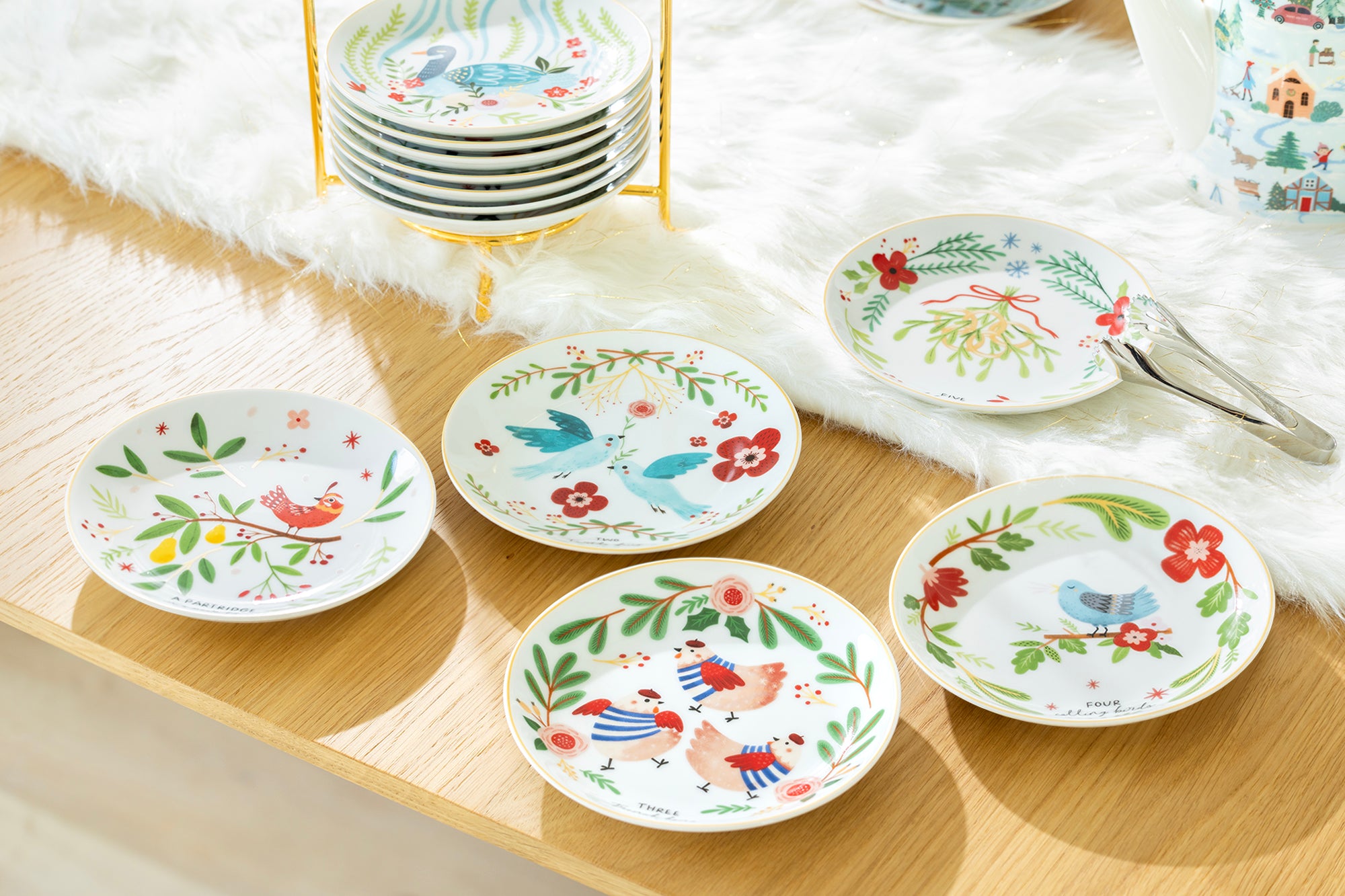 12 Days of Christmas Fine Porcelain Appetizer Plate Set - Metal