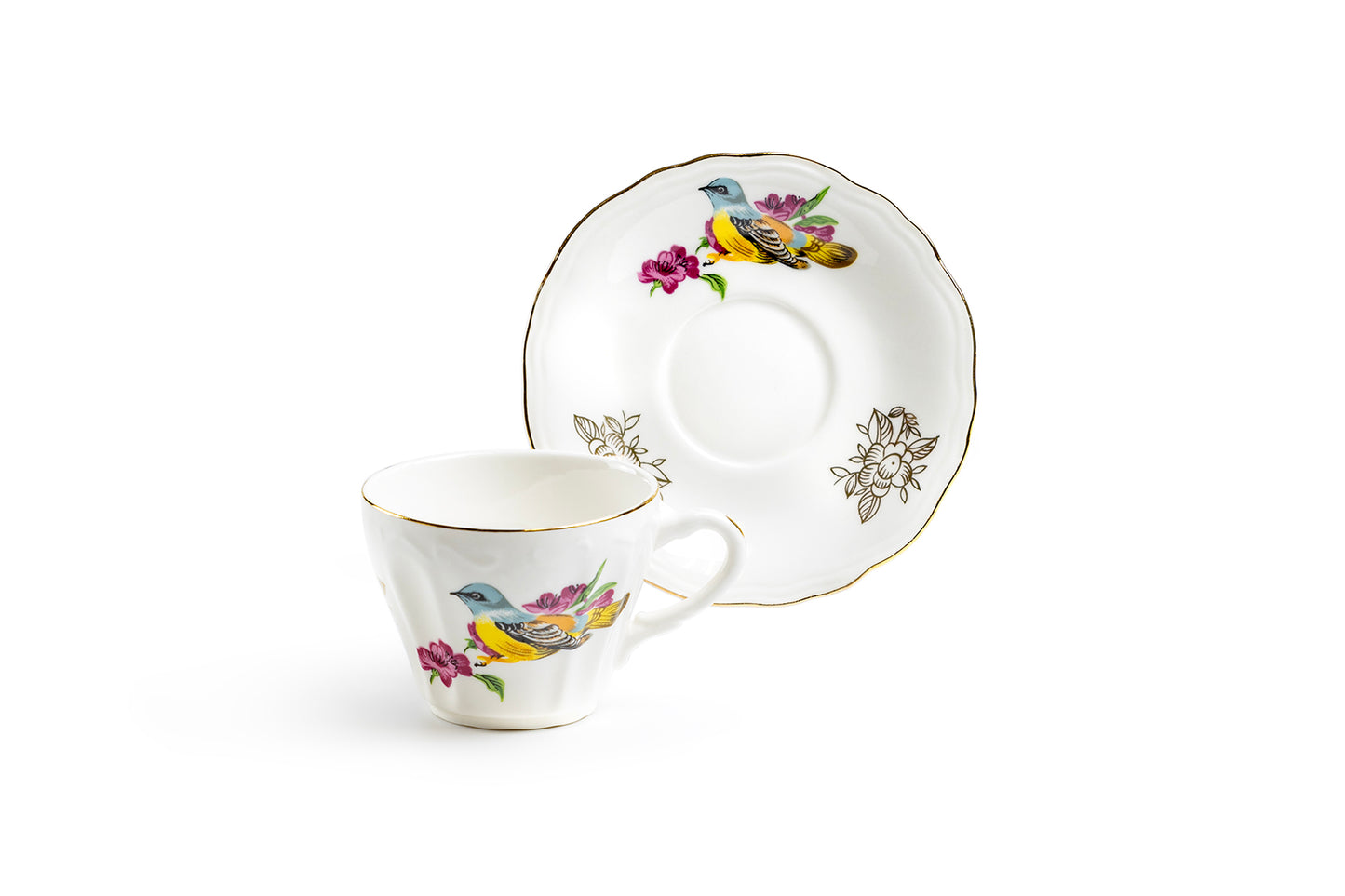 Spring Flowers with Bird Fine Porcelain Children's Tea Cup and Saucer