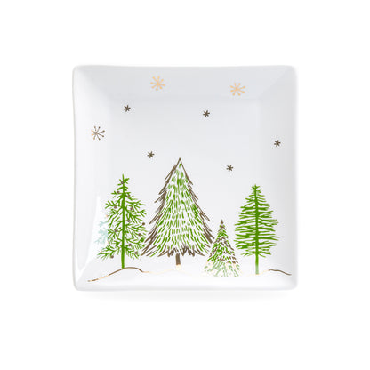 Grace Teaware Christmas Pine Trees Fine Porcelain 7" Square Plate
