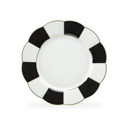 Black and White Scallop Fine Porcelain Dessert / Dinner Plate