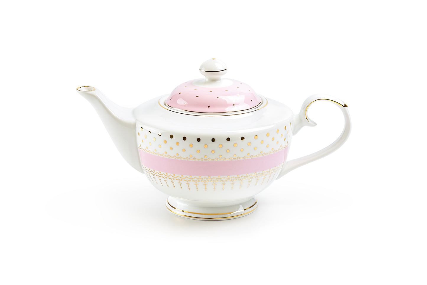 Pink Stripe with Gold Dots Fine Porcelain Teapot