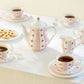 Pink Polka Dot Rosebud Scallop Fine Porcelain Tea Set