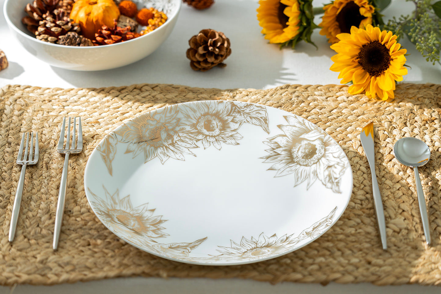 Grace Teaware Gold Sunflowers Fine Porcelain Dinner Plate