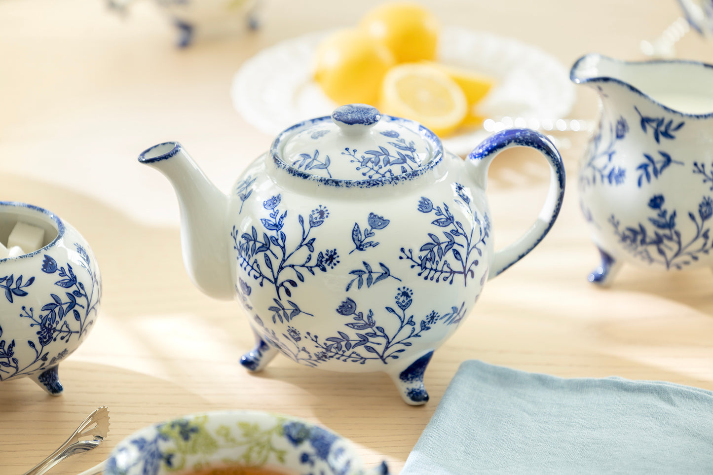 Blue Botanical Three-Foot Fine Porcelain Teapot